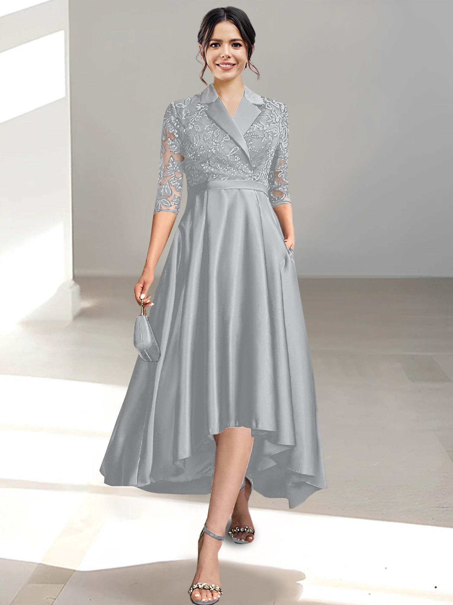 V-Neck Tea-Length Sheath/Column Dresses for the Mother of the Bride