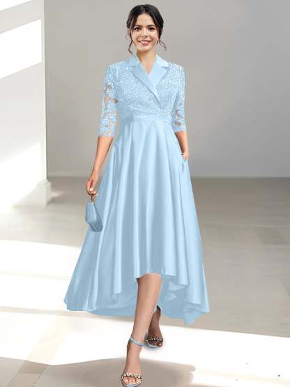 V-Neck Tea-Length Sheath/Column Dresses for the Mother of the Bride