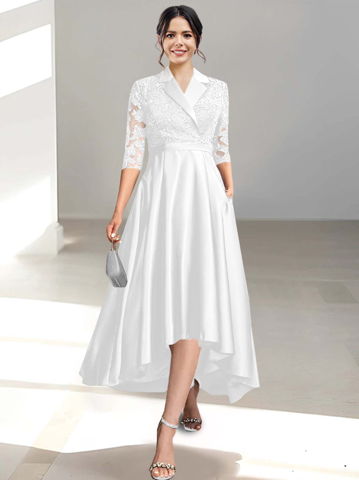 V-Neck Tea-Length Sheath/Column Dresses for the Mother of the Bride
