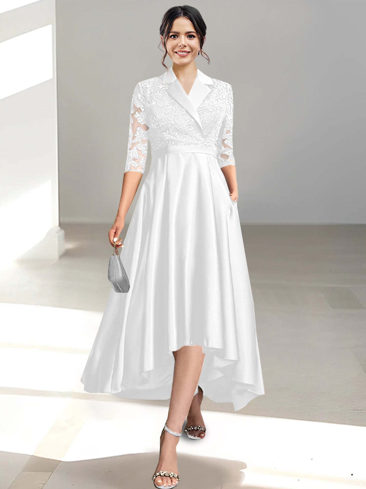V-Neck Tea-Length Sheath/Column Dresses for the Mother of the Bride