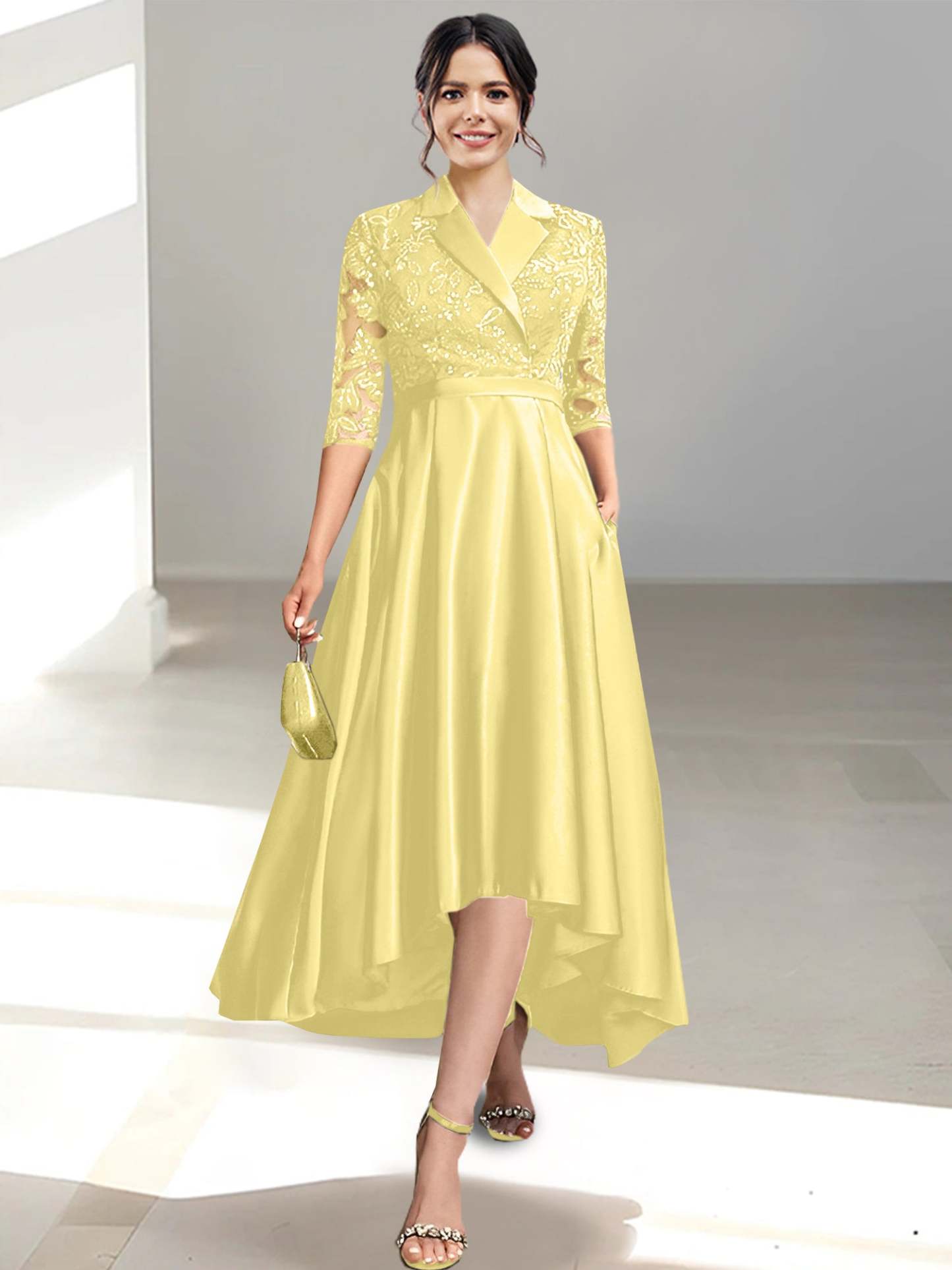 V-Neck Tea-Length Sheath/Column Dresses for the Mother of the Bride