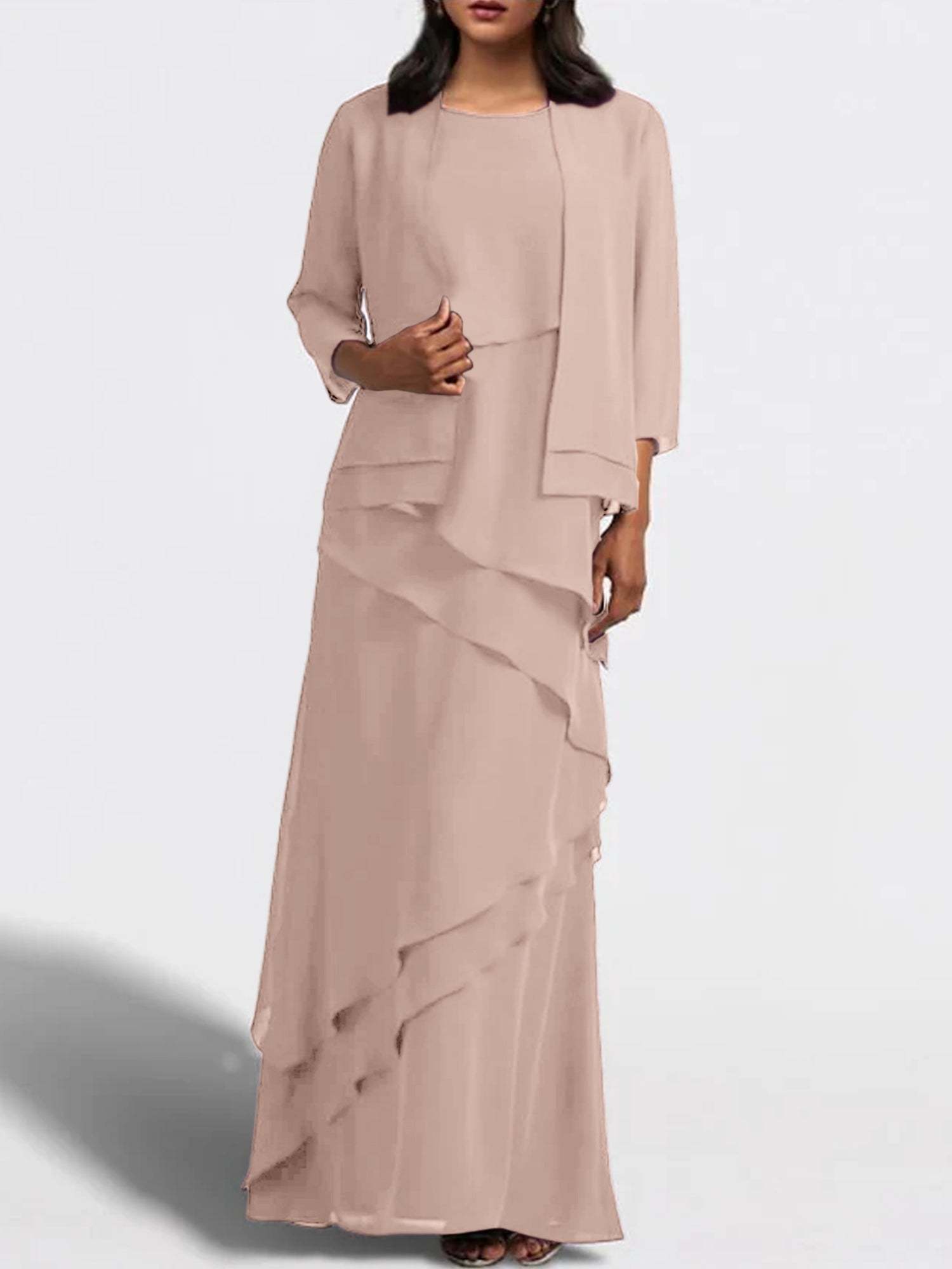 Floor-Length Mother of the Bride Sheath Dress with Matching Jacket-BMbridal