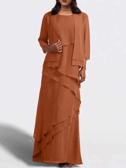 Floor-Length Mother of the Bride Sheath Dress with Matching Jacket-BMbridal