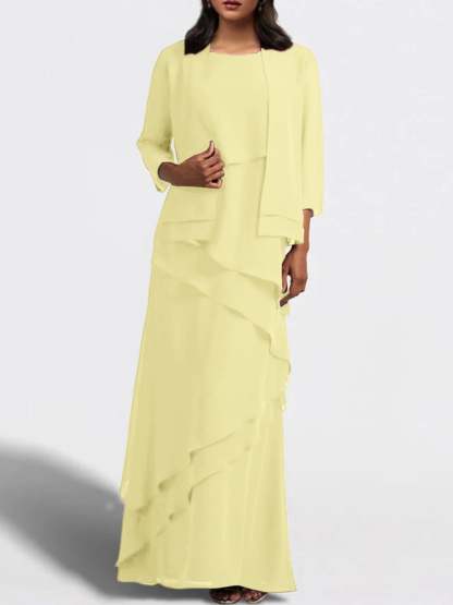 Floor-Length Mother of the Bride Sheath Dress with Matching Jacket-BMbridal