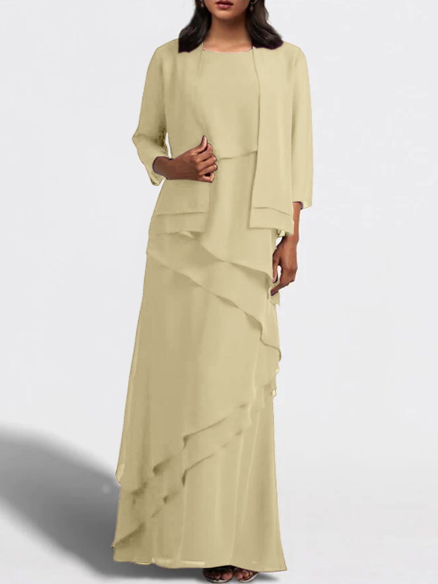 Floor-Length Mother of the Bride Sheath Dress with Matching Jacket-BMbridal