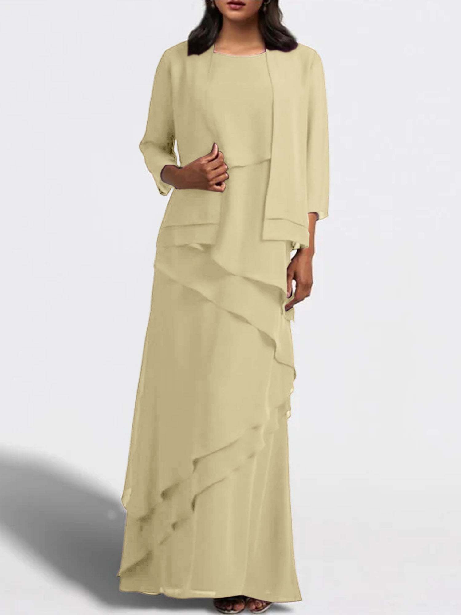 Floor-Length Mother of the Bride Sheath Dress with Matching Jacket-BMbridal