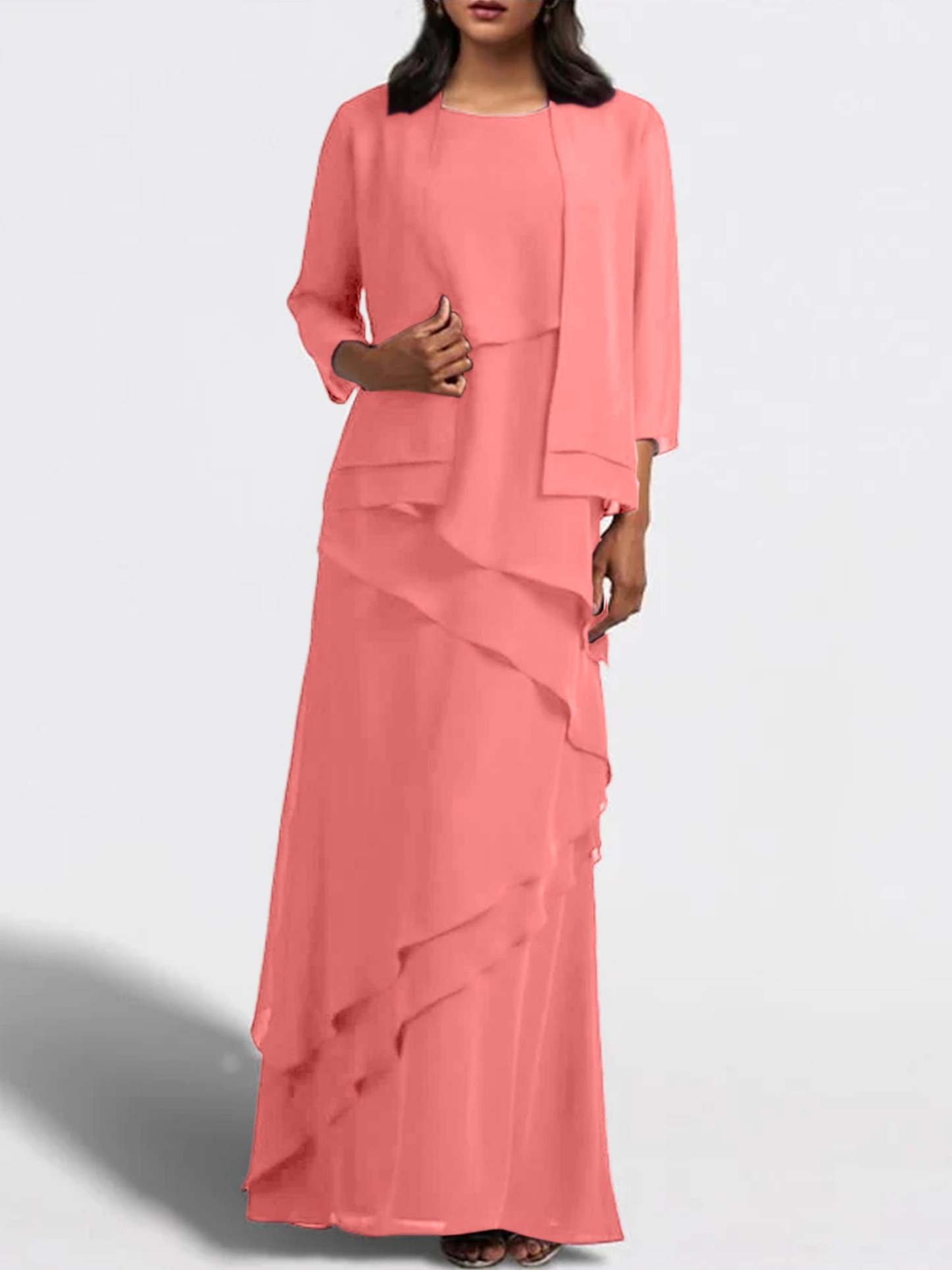 Floor-Length Mother of the Bride Sheath Dress with Matching Jacket-BMbridal