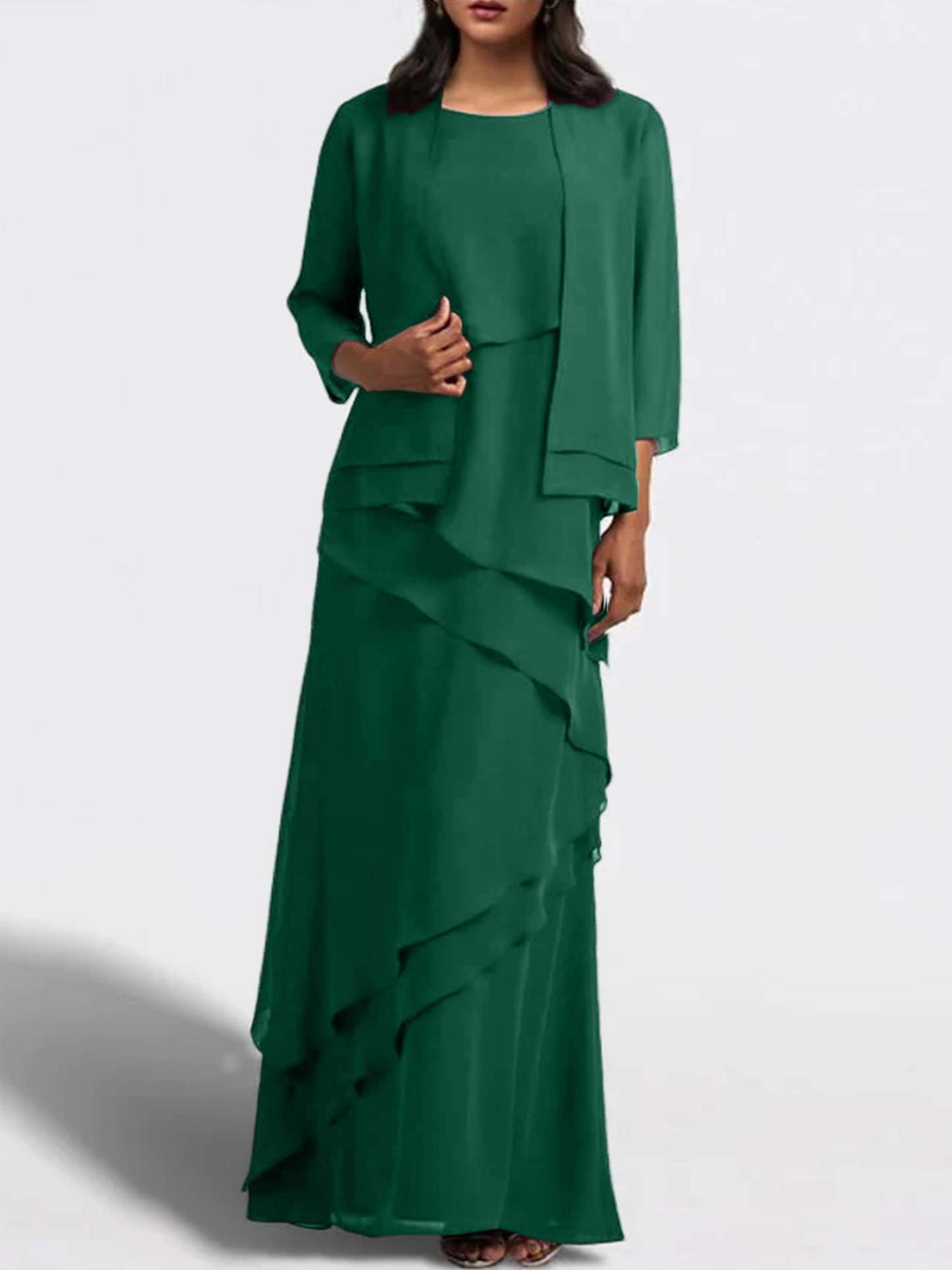 Floor-Length Mother of the Bride Sheath Dress with Matching Jacket-BMbridal