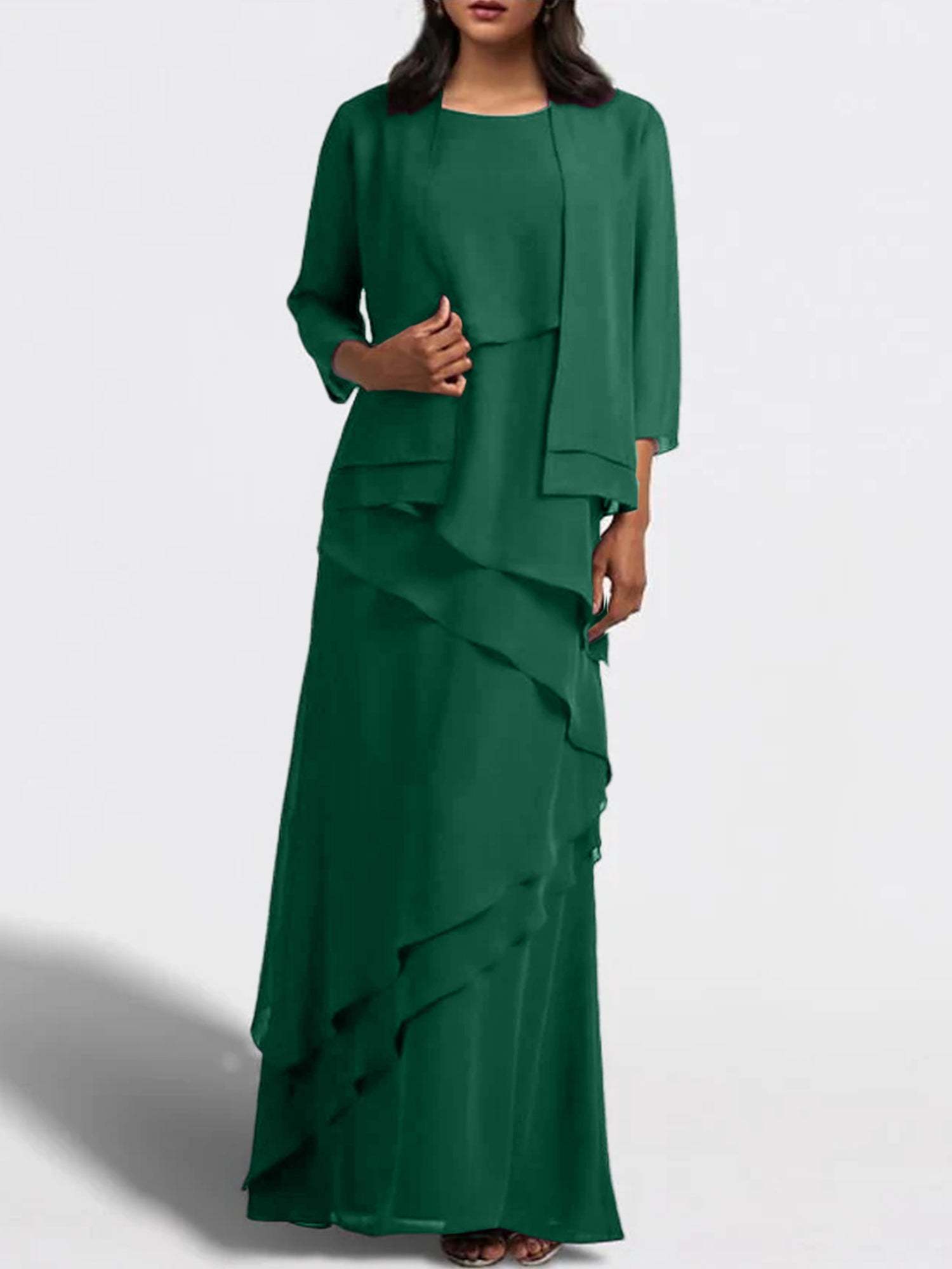 Floor-Length Mother of the Bride Sheath Dress with Matching Jacket-BMbridal