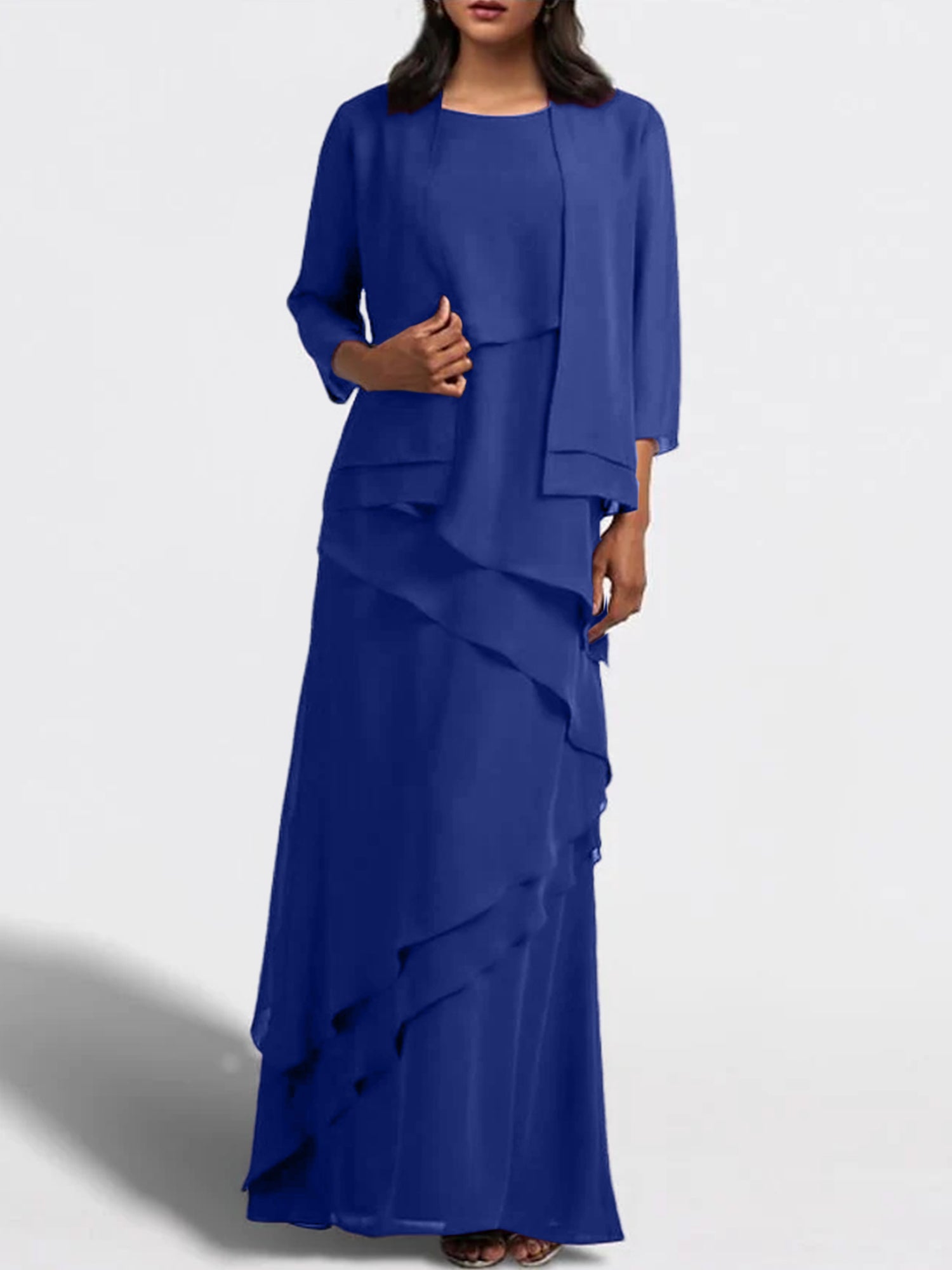 Floor-Length Mother of the Bride Sheath Dress with Matching Jacket-BMbridal