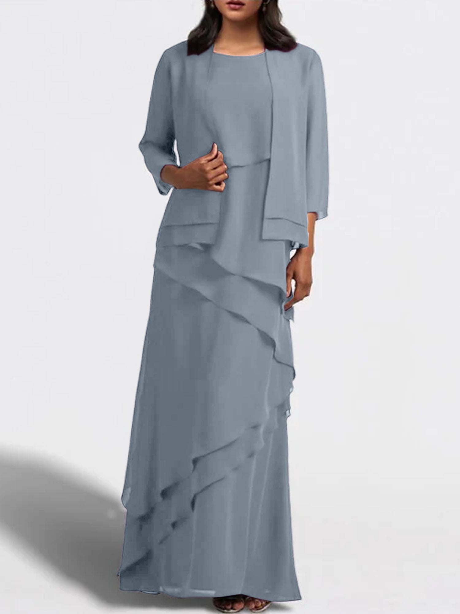 Floor-Length Mother of the Bride Sheath Dress with Matching Jacket-BMbridal