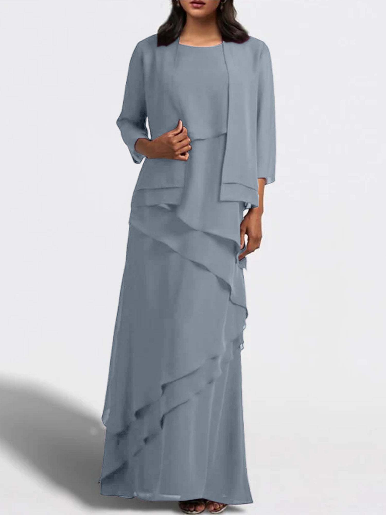 Floor-Length Mother of the Bride Sheath Dress with Matching Jacket-BMbridal