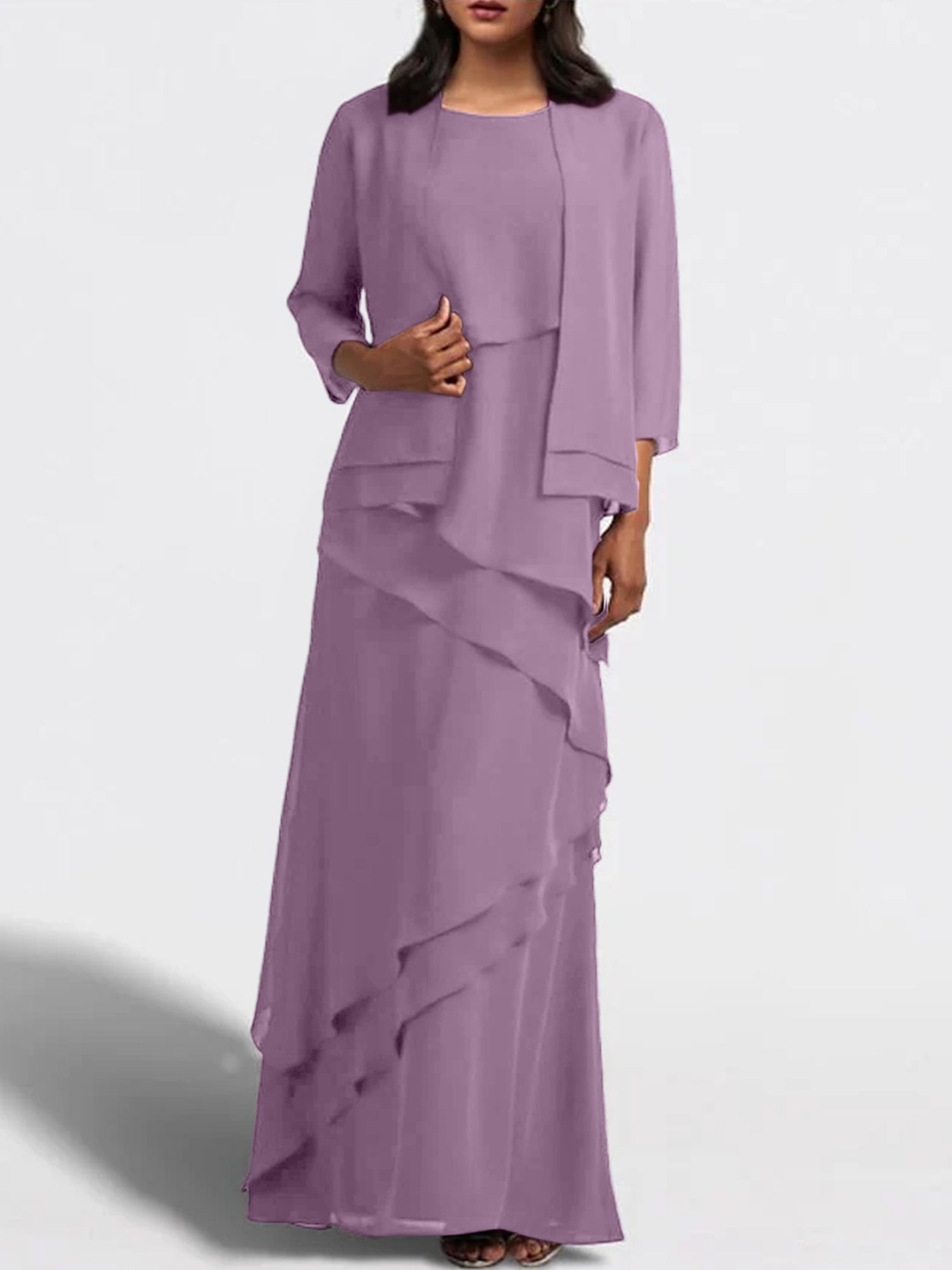 Floor-Length Mother of the Bride Sheath Dress with Matching Jacket-BMbridal