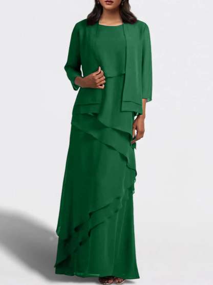 Floor-Length Mother of the Bride Sheath Dress with Matching Jacket-BMbridal
