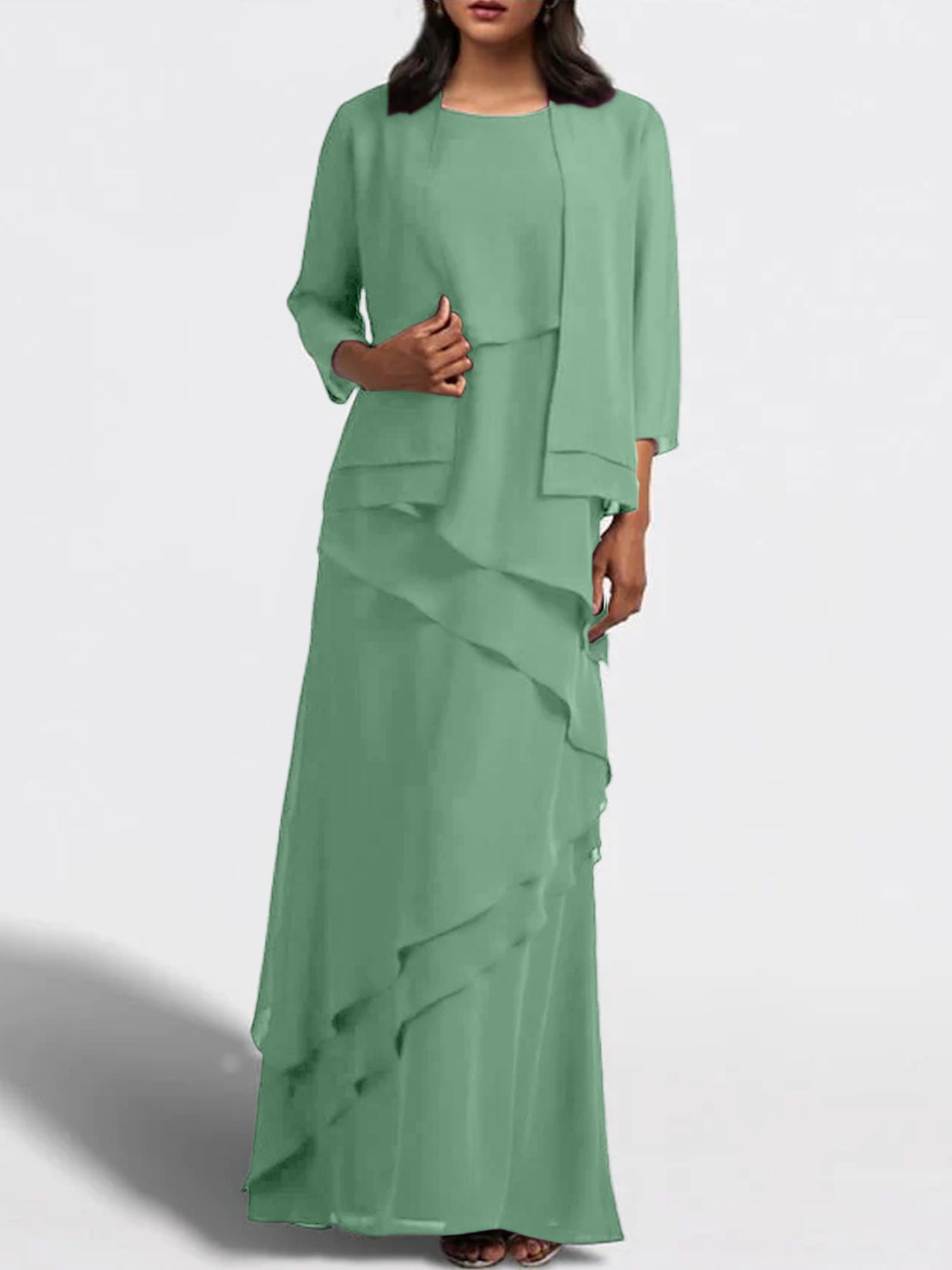 Floor-Length Mother of the Bride Sheath Dress with Matching Jacket-BMbridal