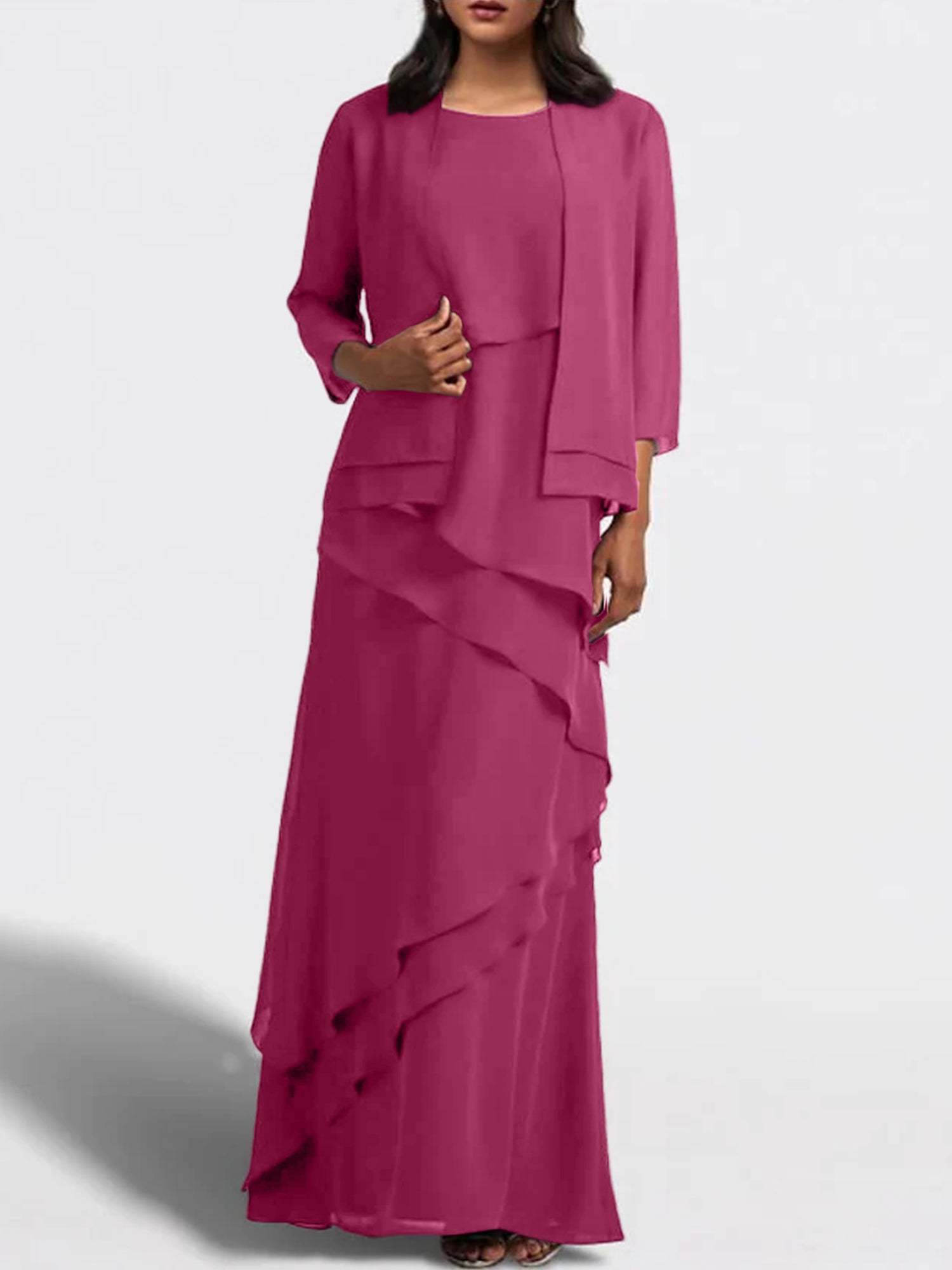 Floor-Length Mother of the Bride Sheath Dress with Matching Jacket-BMbridal