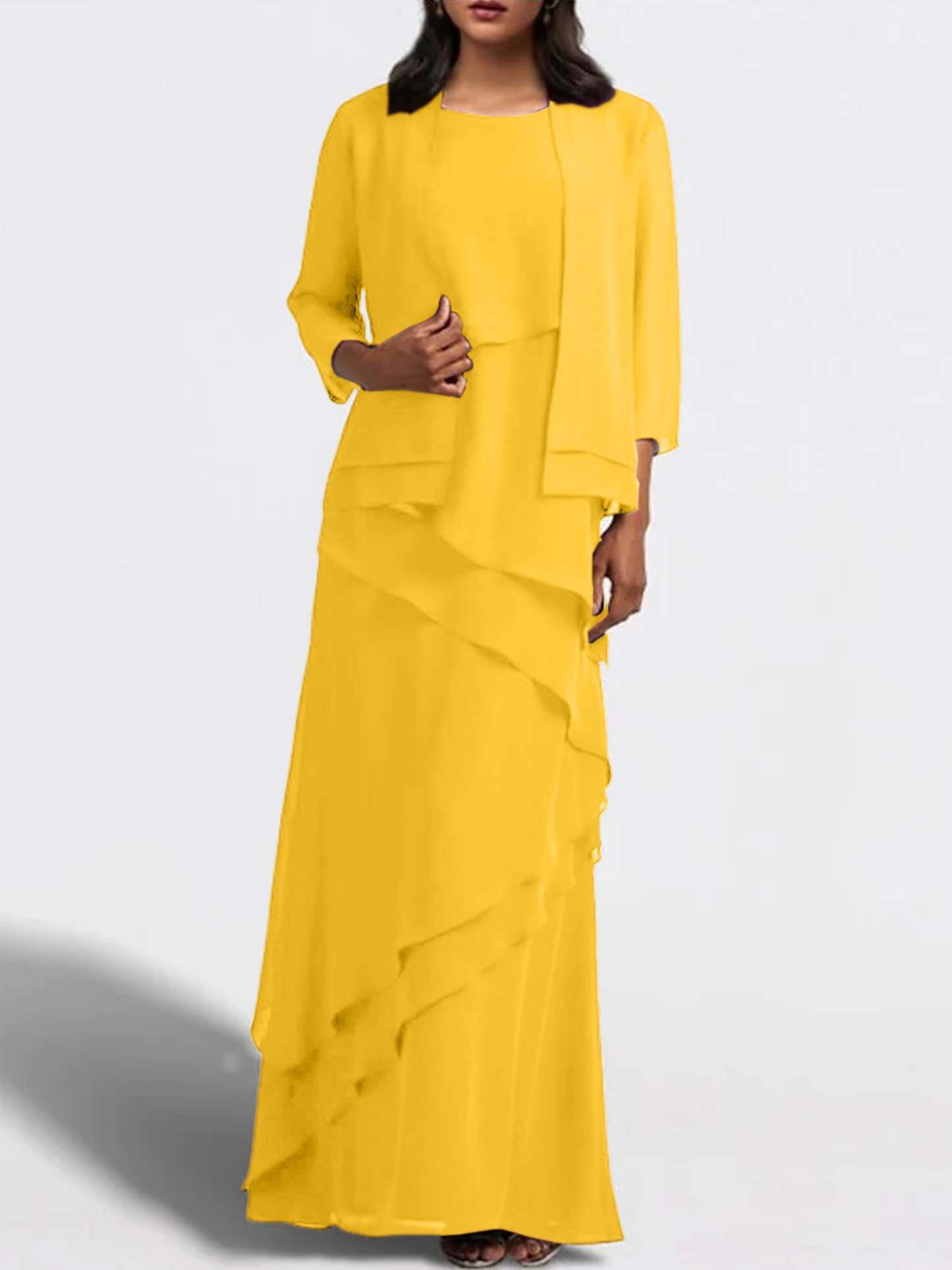 Floor-Length Mother of the Bride Sheath Dress with Matching Jacket-BMbridal