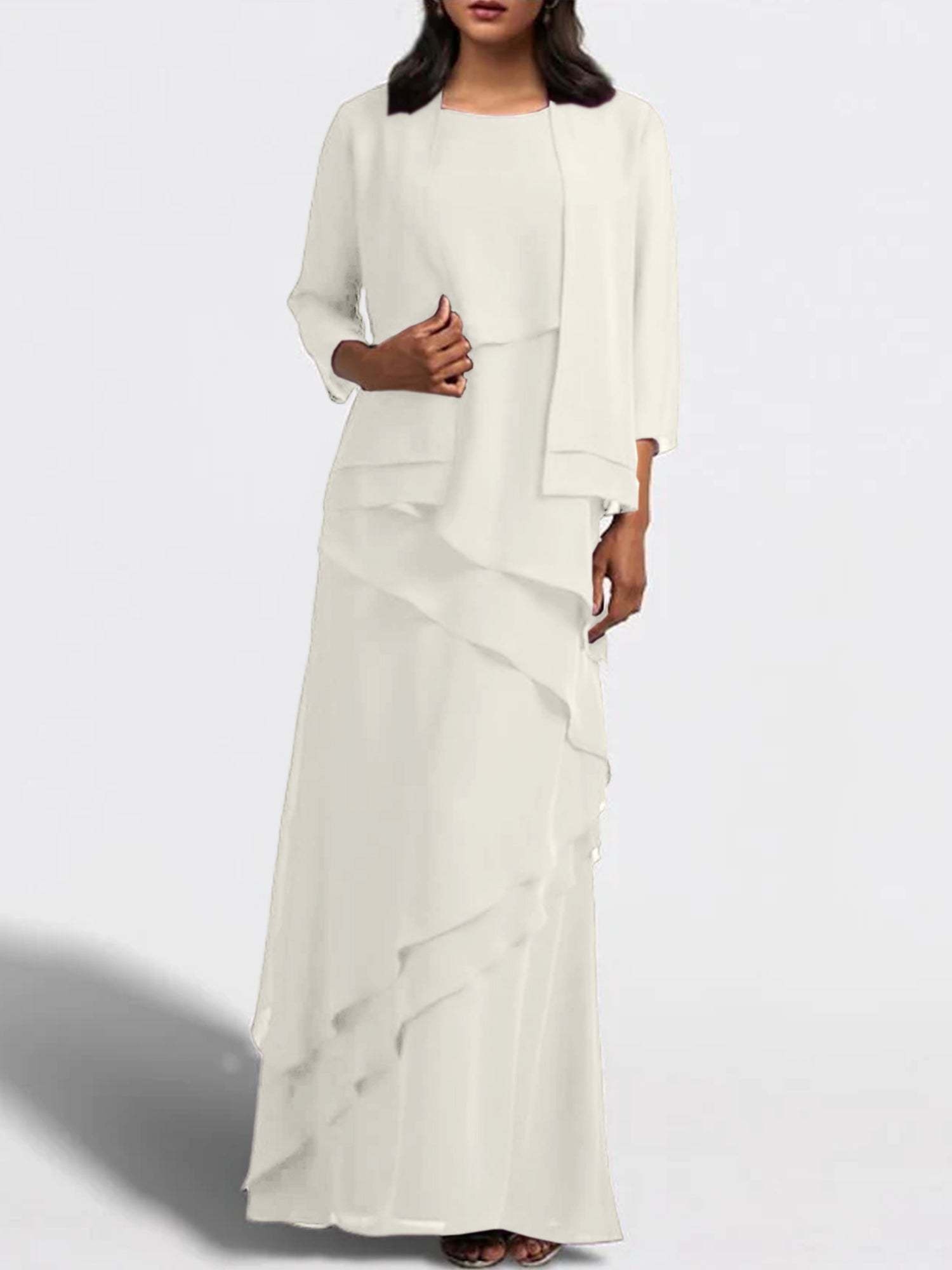 Floor-Length Mother of the Bride Sheath Dress with Matching Jacket-BMbridal