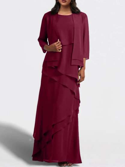 Floor-Length Mother of the Bride Sheath Dress with Matching Jacket-BMbridal