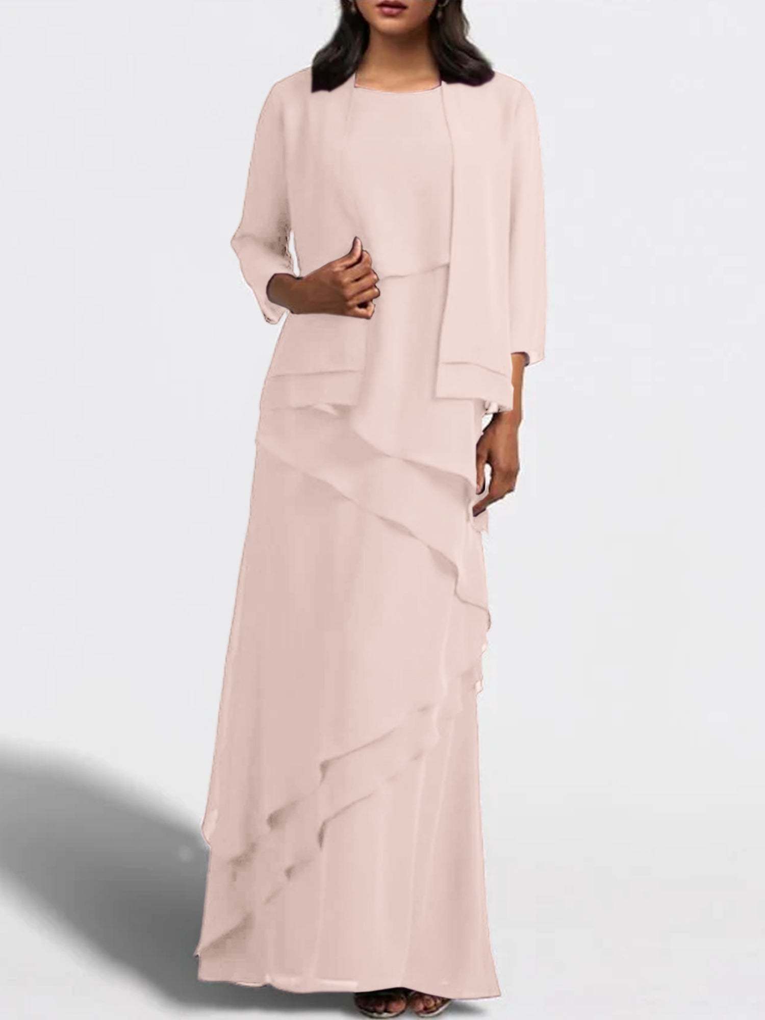 Floor-Length Mother of the Bride Sheath Dress with Matching Jacket-BMbridal