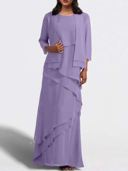 Floor-Length Mother of the Bride Sheath Dress with Matching Jacket-BMbridal