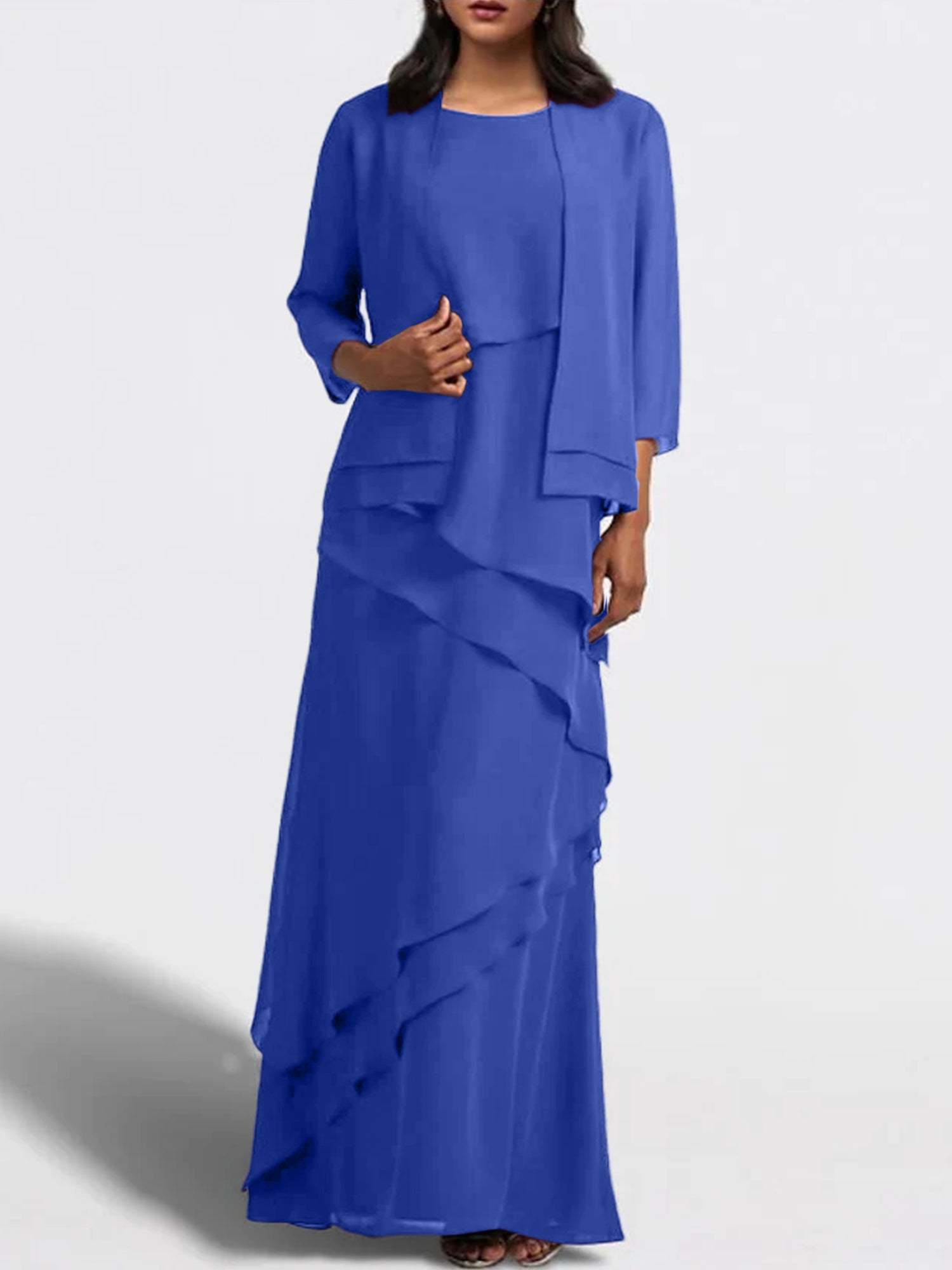 Floor-Length Mother of the Bride Sheath Dress with Matching Jacket-BMbridal
