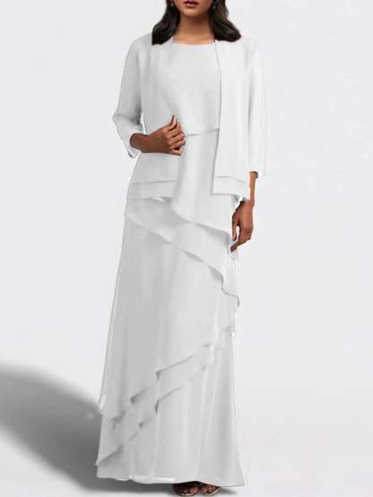 Floor-Length Mother of the Bride Sheath Dress with Matching Jacket-BMbridal