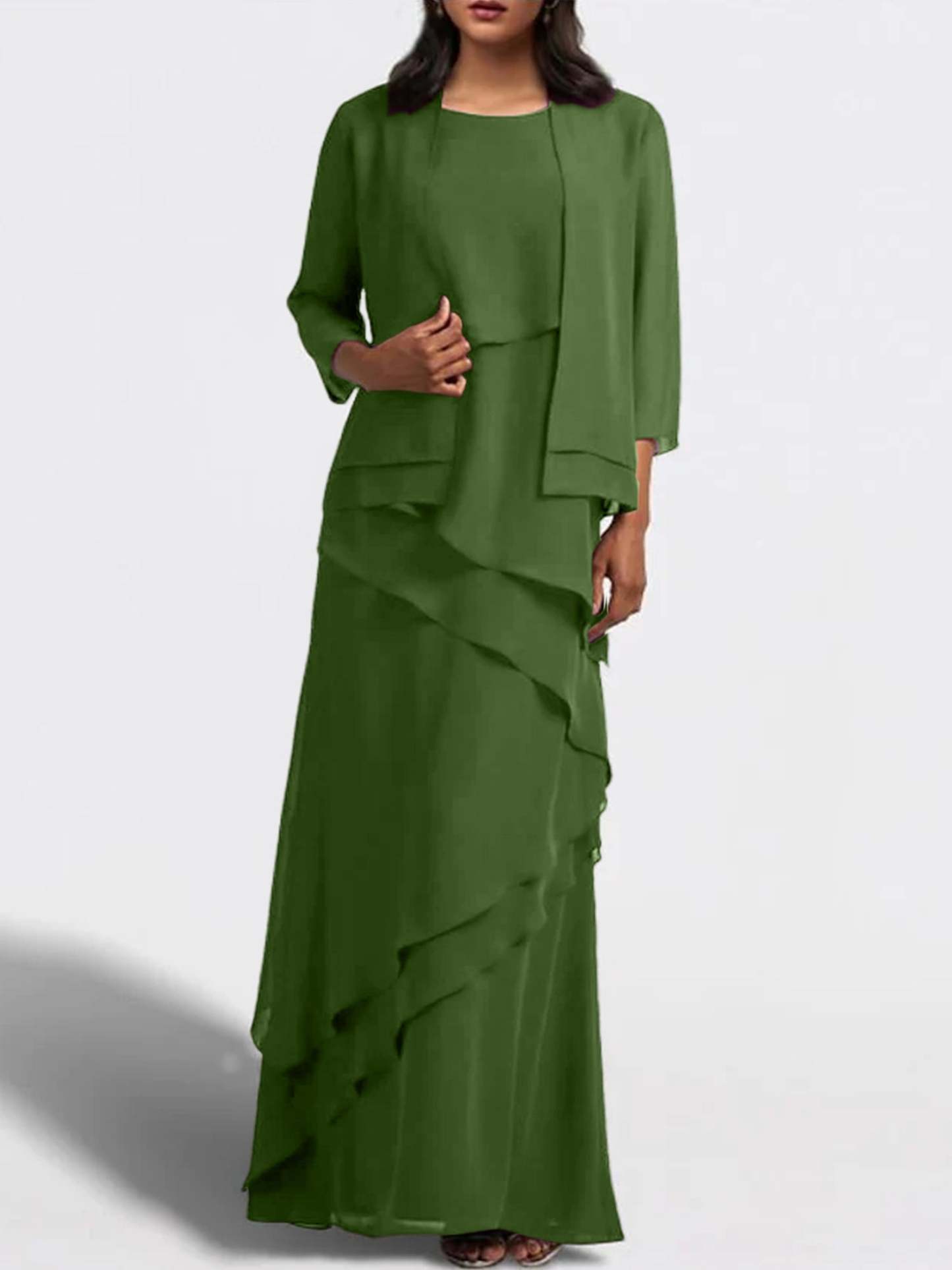 Floor-Length Mother of the Bride Sheath Dress with Matching Jacket-BMbridal