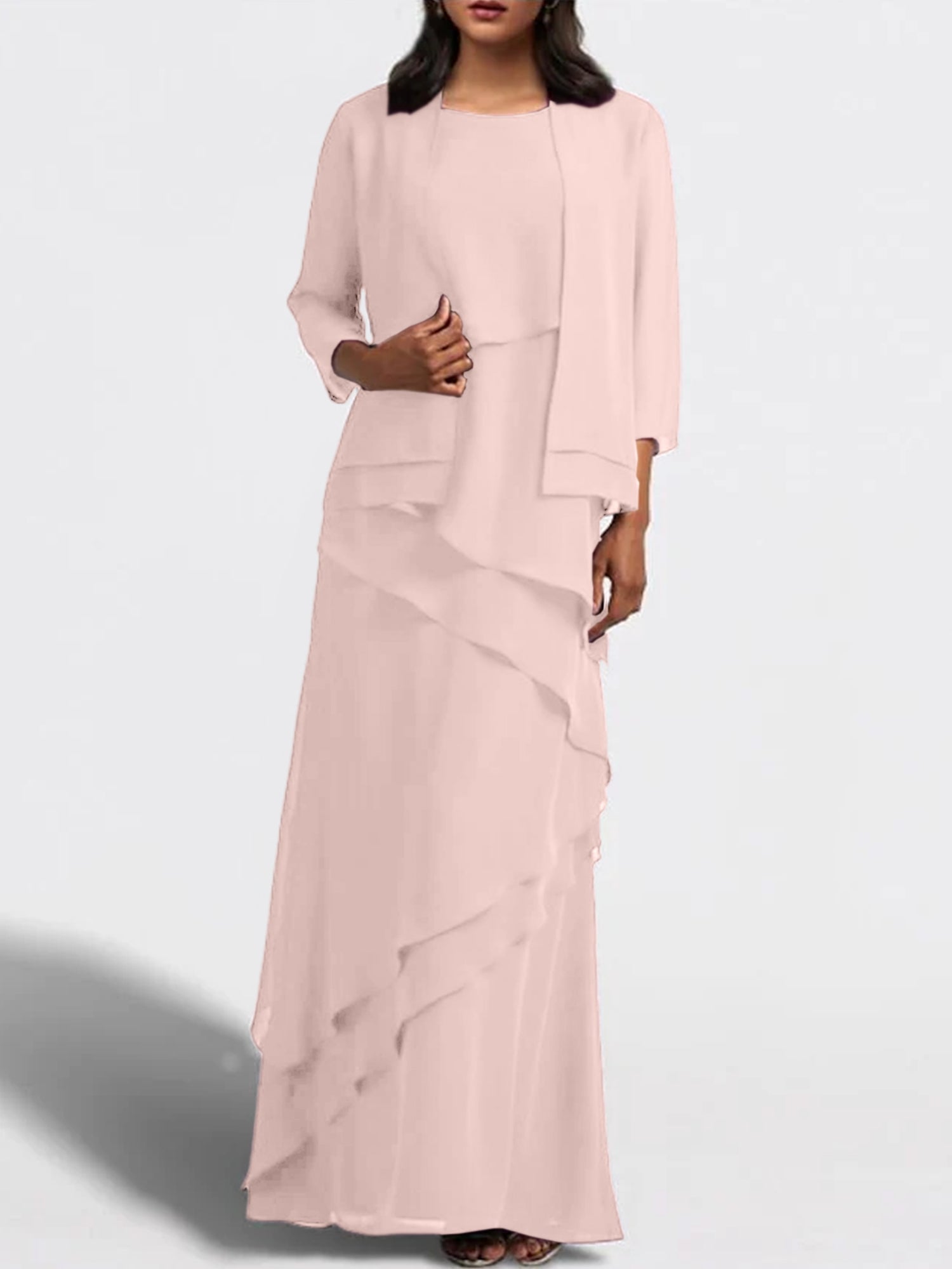 Floor-Length Mother of the Bride Sheath Dress with Matching Jacket-BMbridal