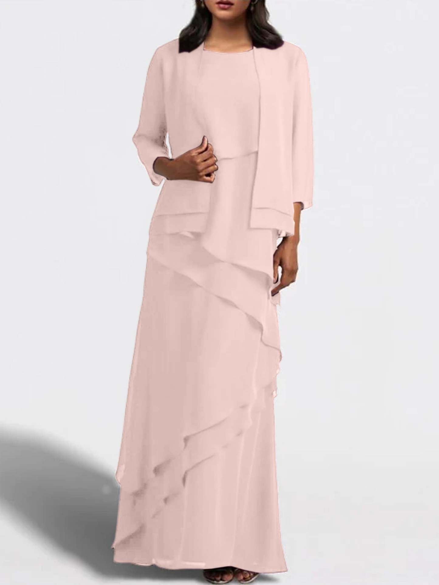 Floor-Length Mother of the Bride Sheath Dress with Matching Jacket-BMbridal