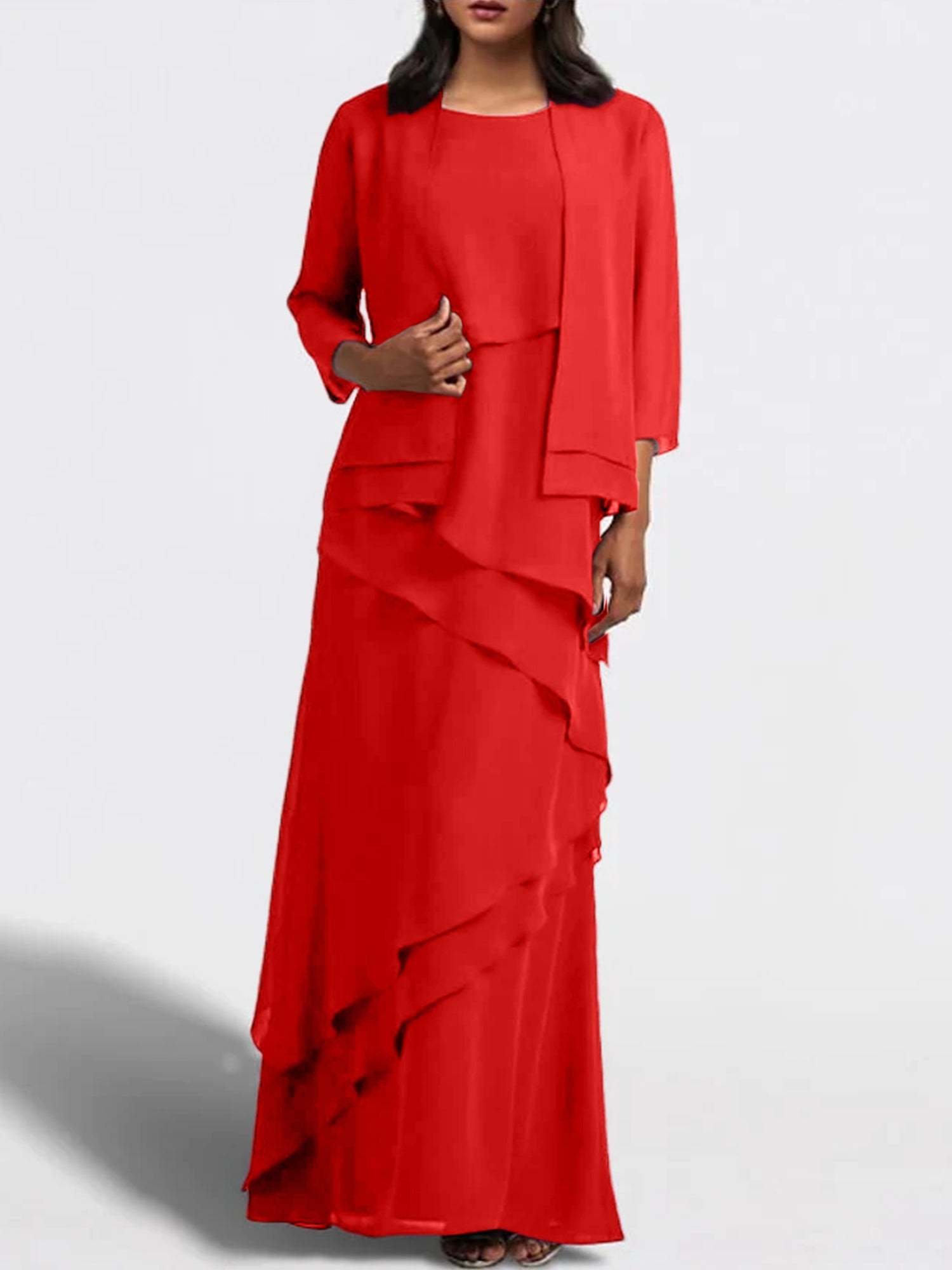 Floor-Length Mother of the Bride Sheath Dress with Matching Jacket-BMbridal
