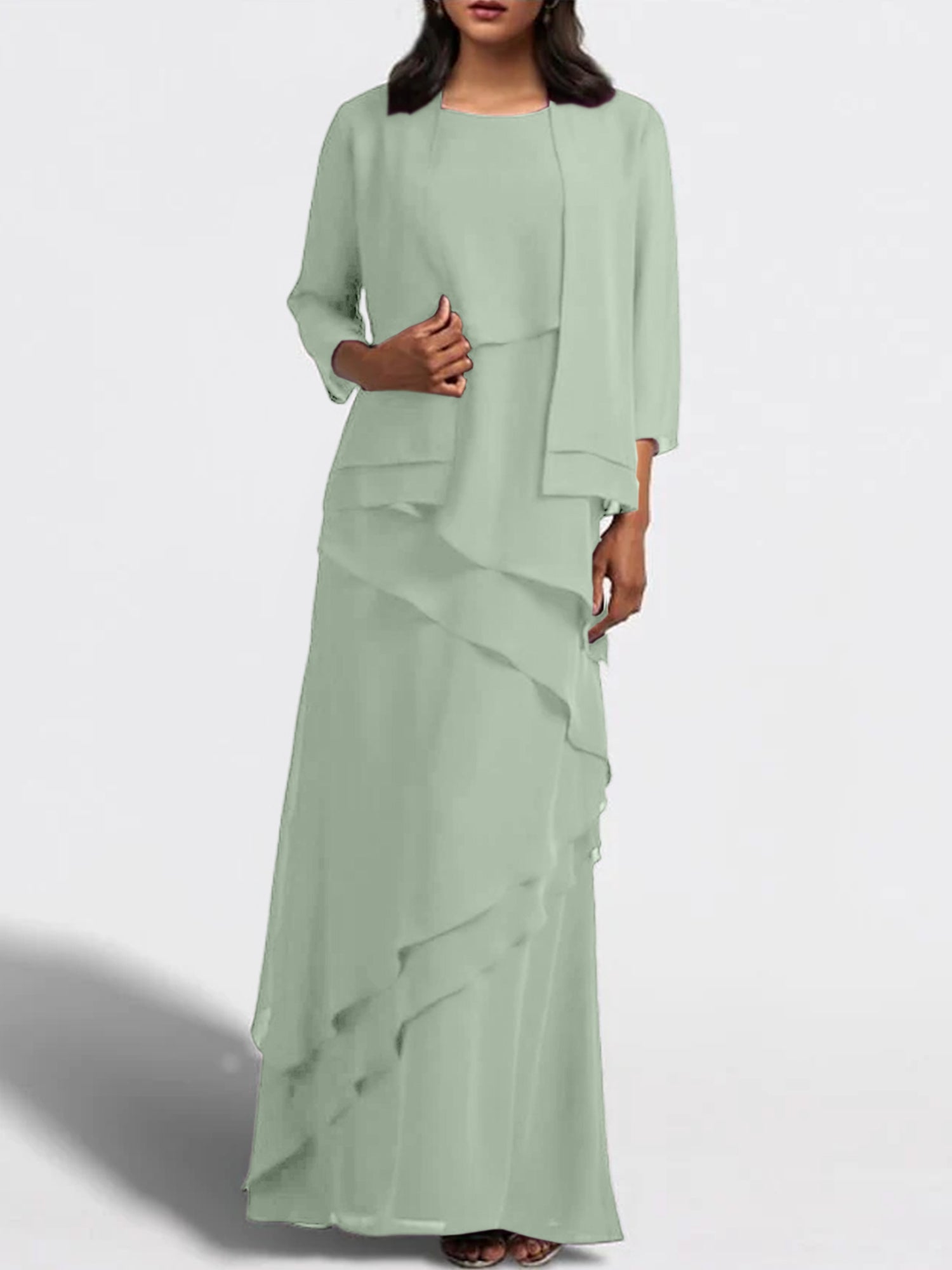 Floor-Length Mother of the Bride Sheath Dress with Matching Jacket-BMbridal