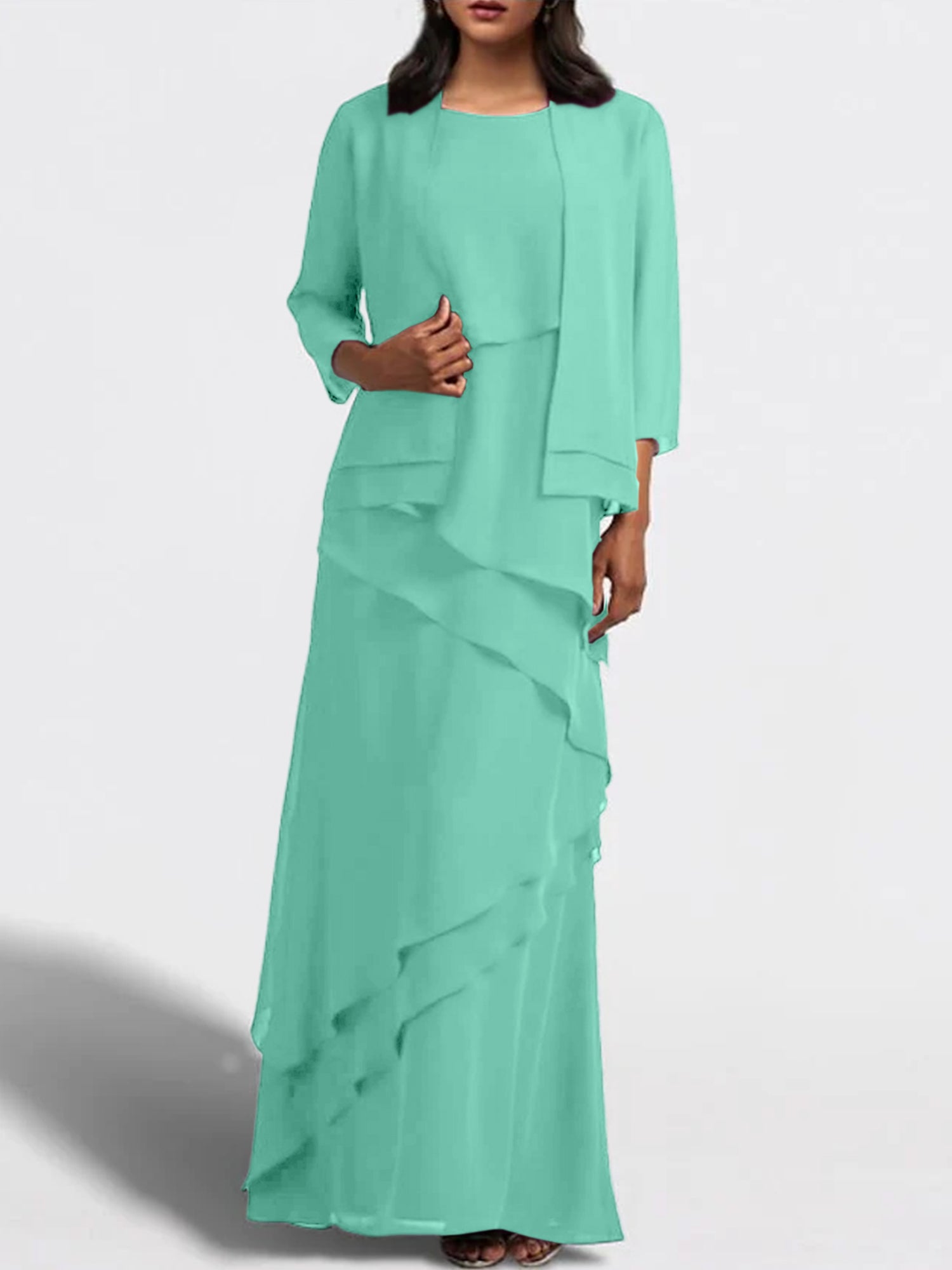 Floor-Length Mother of the Bride Sheath Dress with Matching Jacket-BMbridal