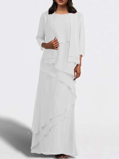 Floor-Length Mother of the Bride Sheath Dress with Matching Jacket-BMbridal