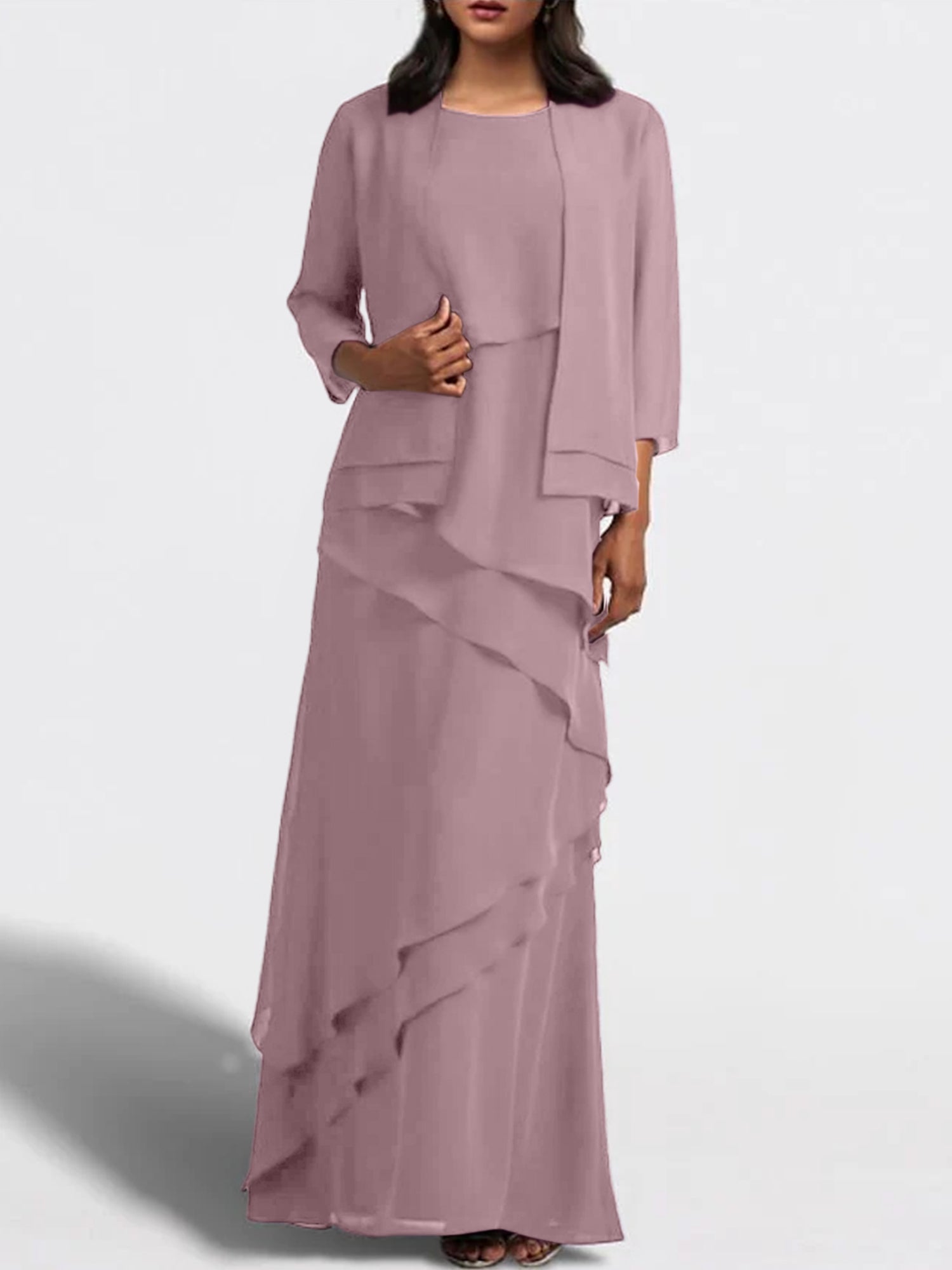 Floor-Length Mother of the Bride Sheath Dress with Matching Jacket-BMbridal