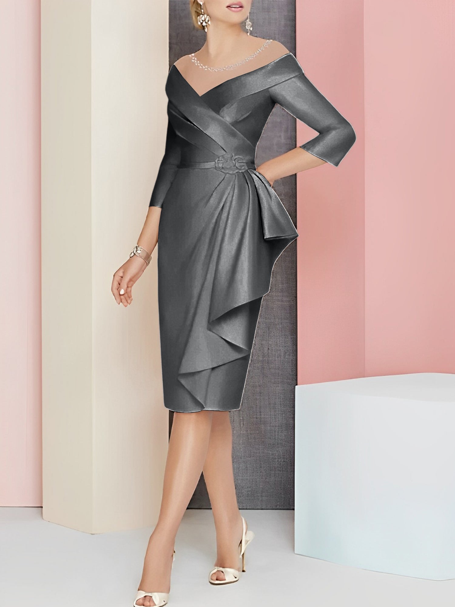 Knee-Length V-Neck Sheath/Column Mother of the Bride Dresses-BMbridal