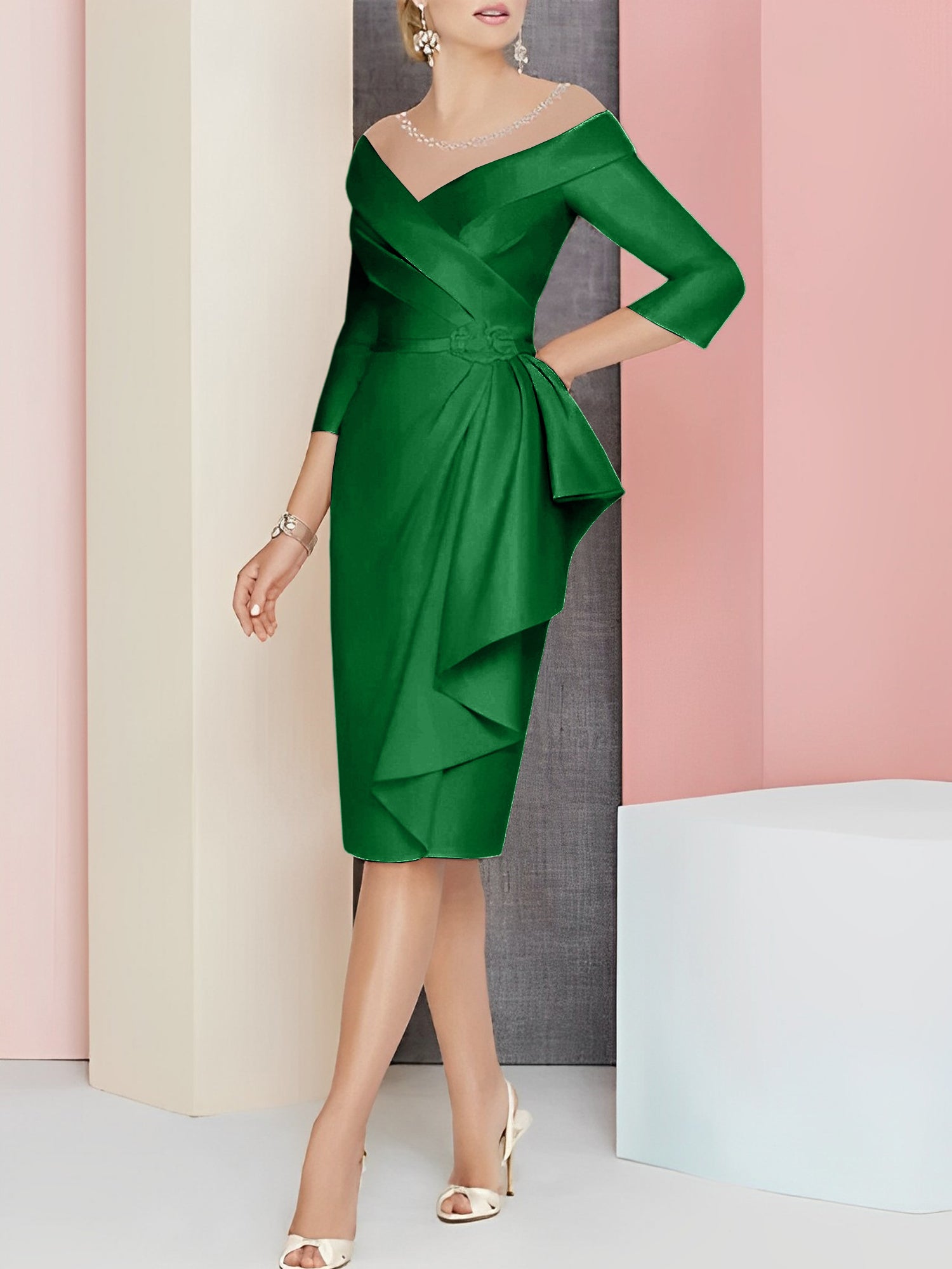 Knee-Length V-Neck Sheath/Column Mother of the Bride Dresses-BMbridal