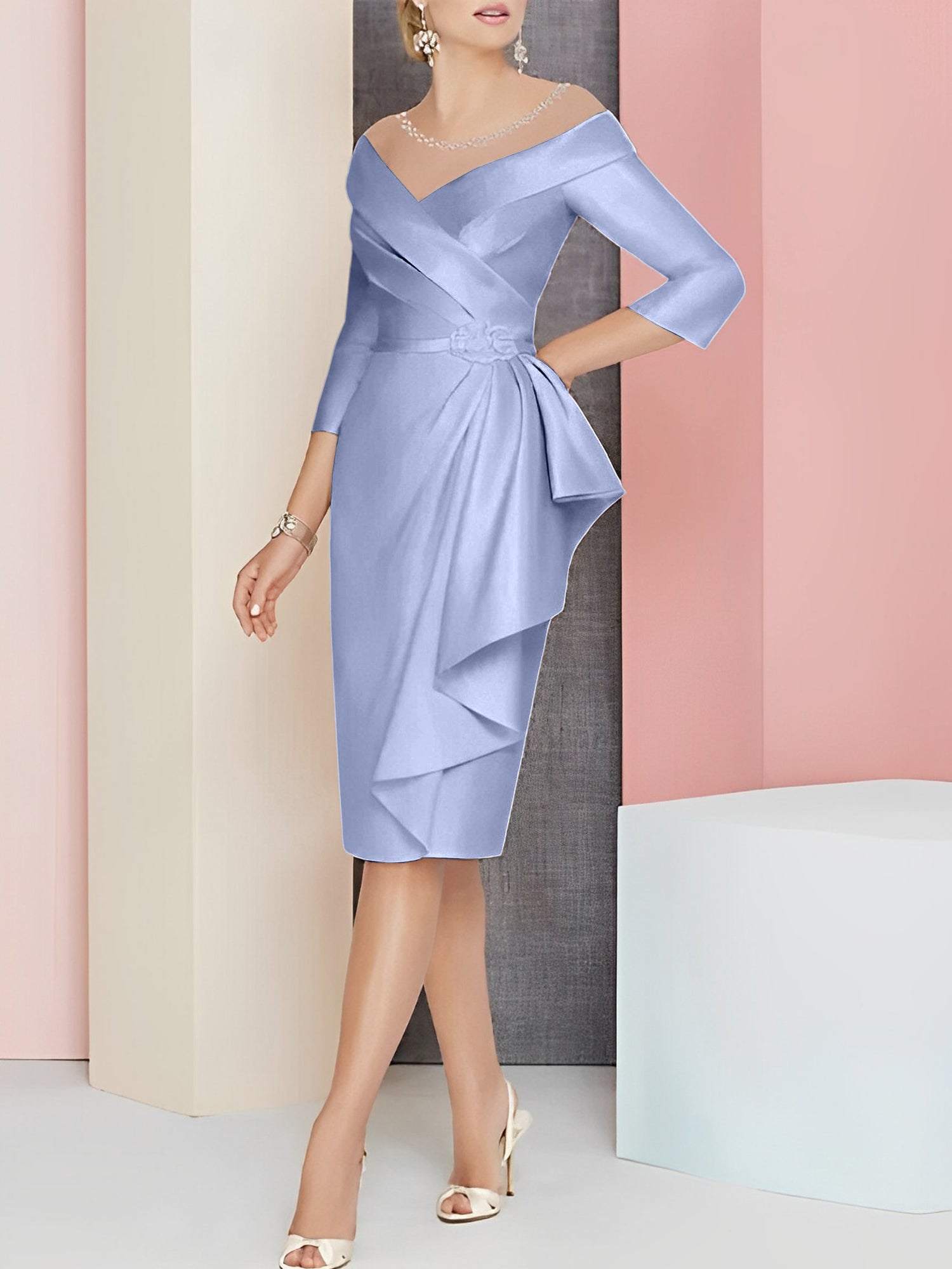 Knee-Length V-Neck Sheath/Column Mother of the Bride Dresses-BMbridal