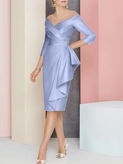 Knee-Length V-Neck Sheath/Column Mother of the Bride Dresses-BMbridal