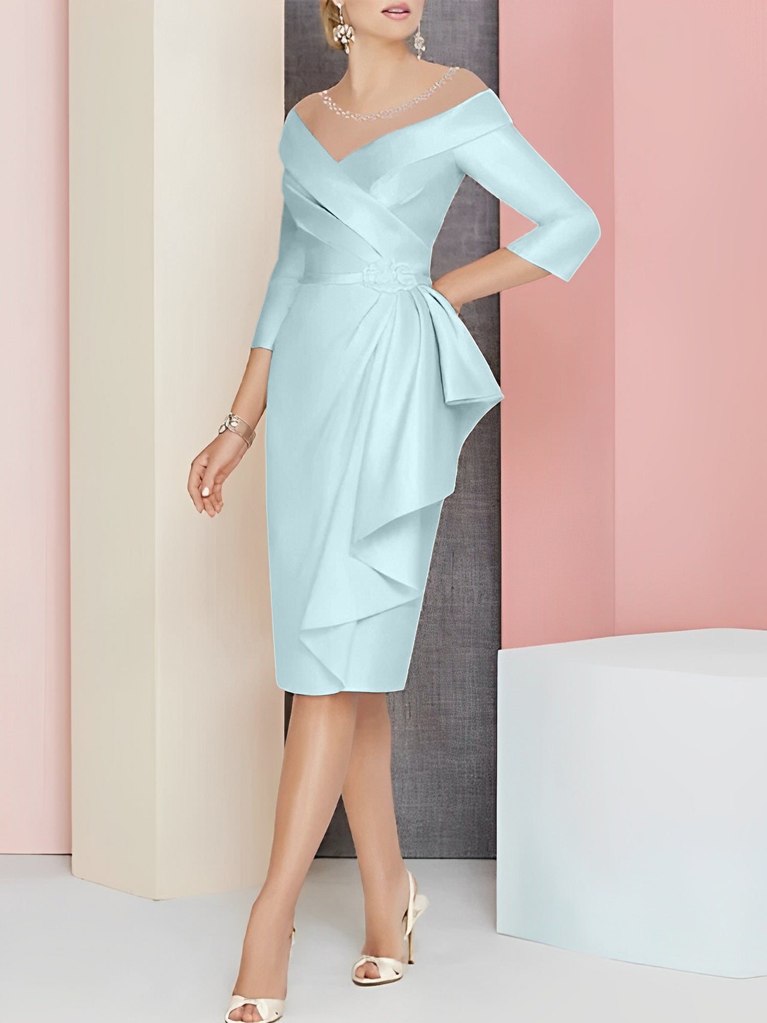 Knee-Length V-Neck Sheath/Column Mother of the Bride Dresses-BMbridal