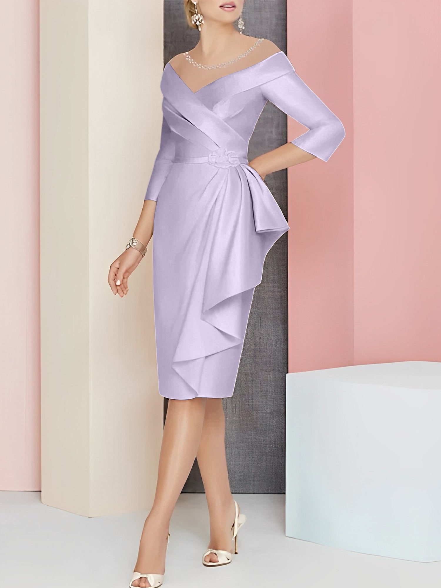 Knee-Length V-Neck Sheath/Column Mother of the Bride Dresses-BMbridal