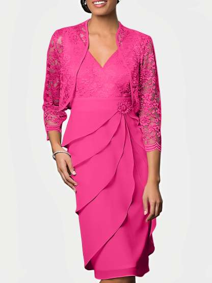 Knee-Length V-Neck Sheath Mother of the Bride Column Dresses-BMbridal