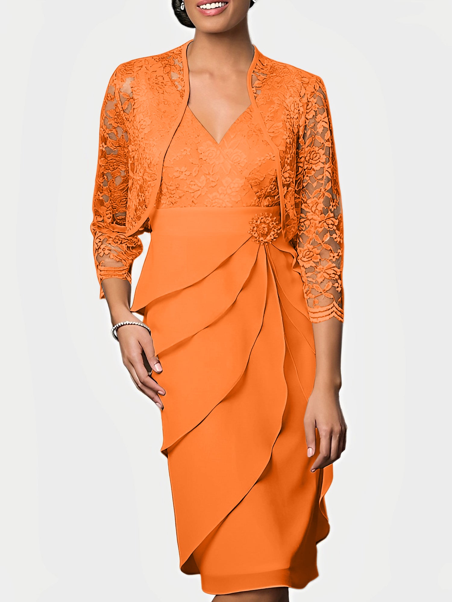 Knee-Length V-Neck Sheath Mother of the Bride Column Dresses-BMbridal