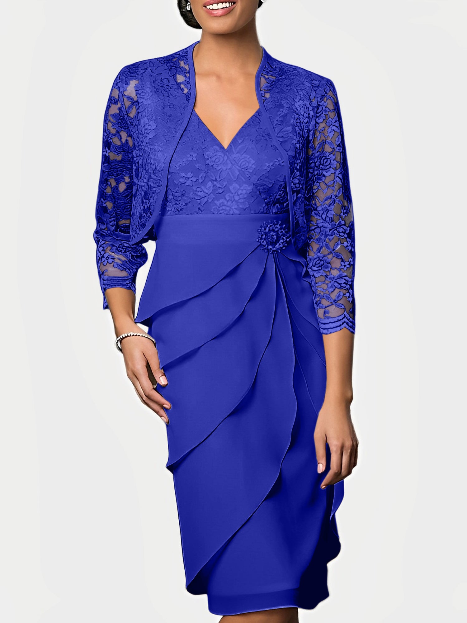 Knee-Length V-Neck Sheath Mother of the Bride Column Dresses-BMbridal