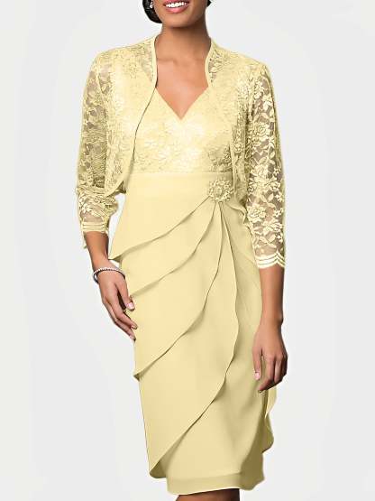 Knee-Length V-Neck Sheath Mother of the Bride Column Dresses-BMbridal