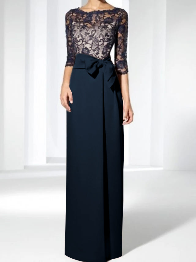 Floor-Length Mother of the Bride Sheath/Column Jewel Neck Dresses-BMbridal