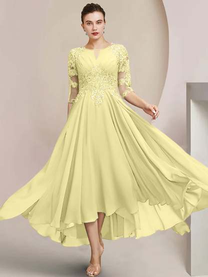 Scoop Neck Tea-Length A-Line Mother of the Bride Princess Dress