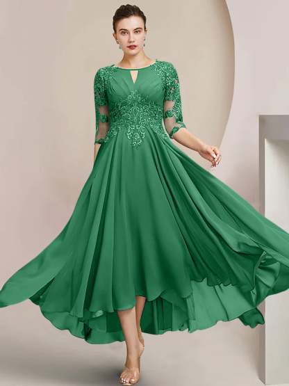 Scoop Neck Tea-Length A-Line Mother of the Bride Princess Dress