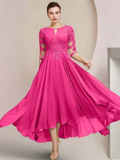 Scoop Neck Tea-Length A-Line Mother of the Bride Princess Dress