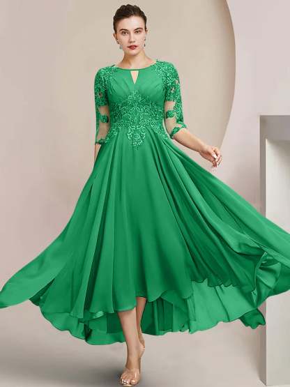 Scoop Neck Tea-Length A-Line Mother of the Bride Princess Dress